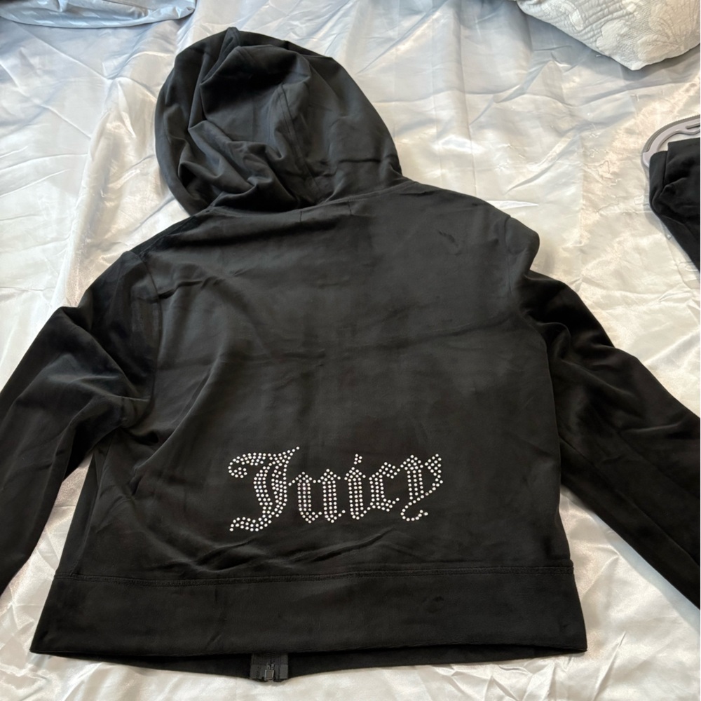 ‼️SOLD‼️ Juicy Couture Black Velour Zip Hoodie with Pink Logo Tag